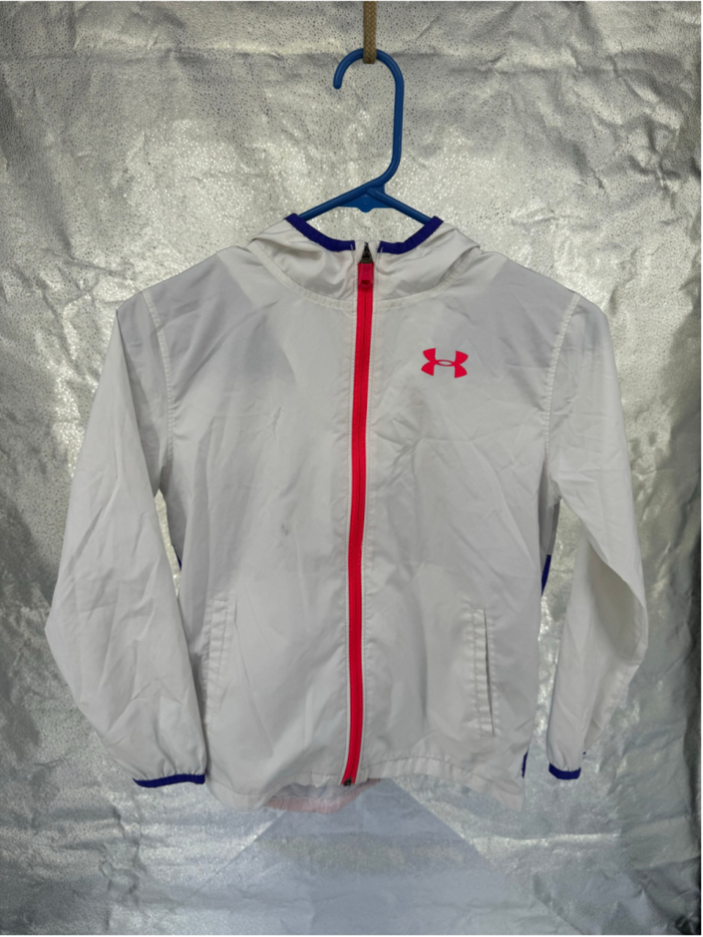 Girls Under Armour Windbreaker Jacket Size S White Purple Pink